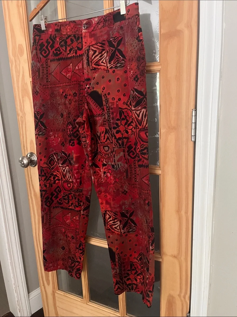 Chico's Aztec Pants VTG high rise straight leg sz 2 = Large, loose fit, print,